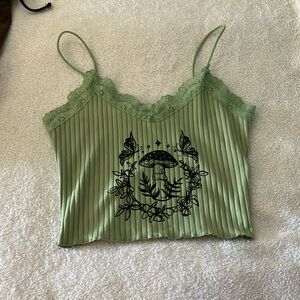 SHEIN cottage core green cropped spaghetti strap tank top